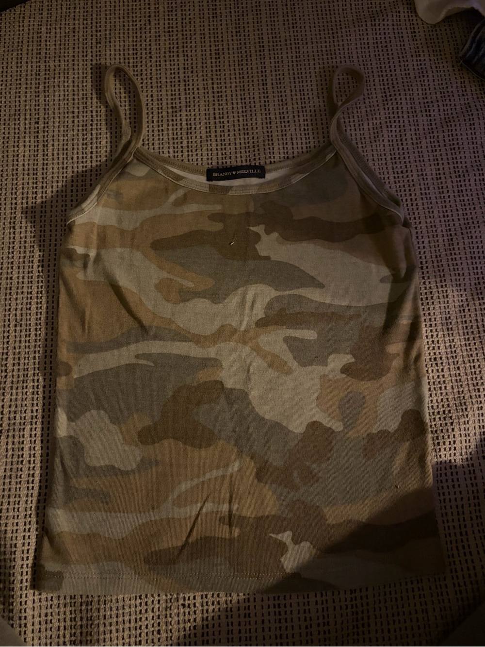 Brandy Melville Camouflage Spaghetti Strap Cami in Olive and Brown